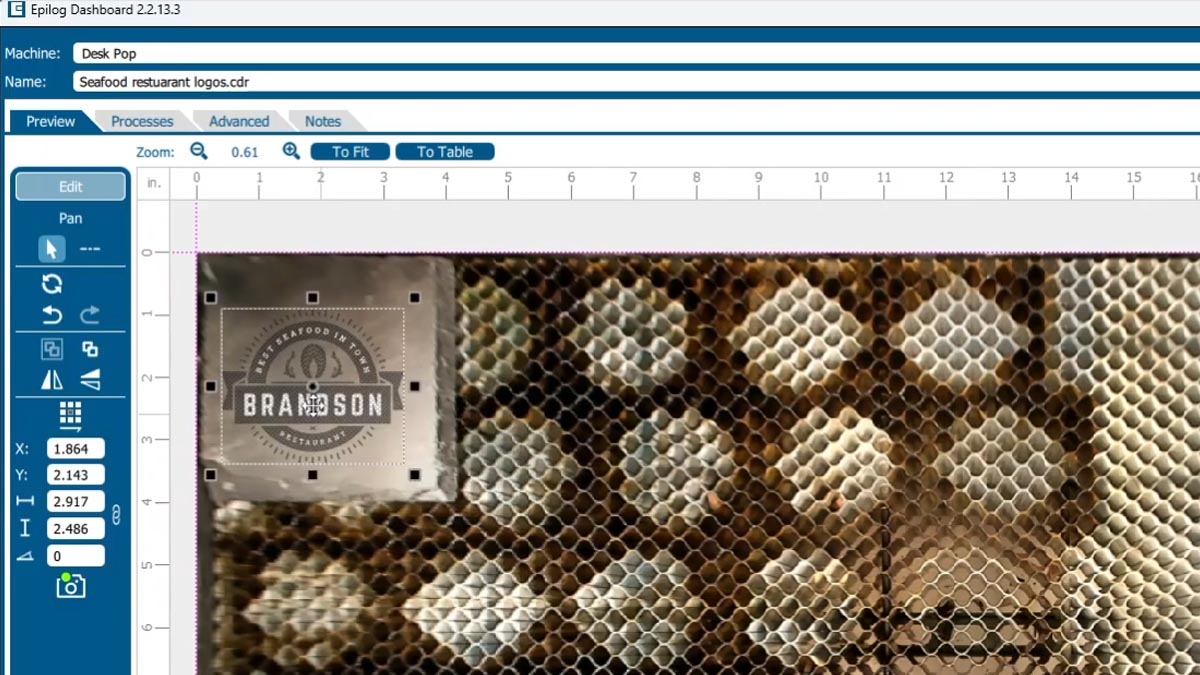 Choose the logo and add to the Epilog Laser Dashboard