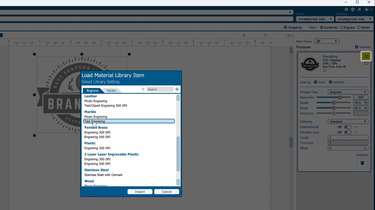 select material settings