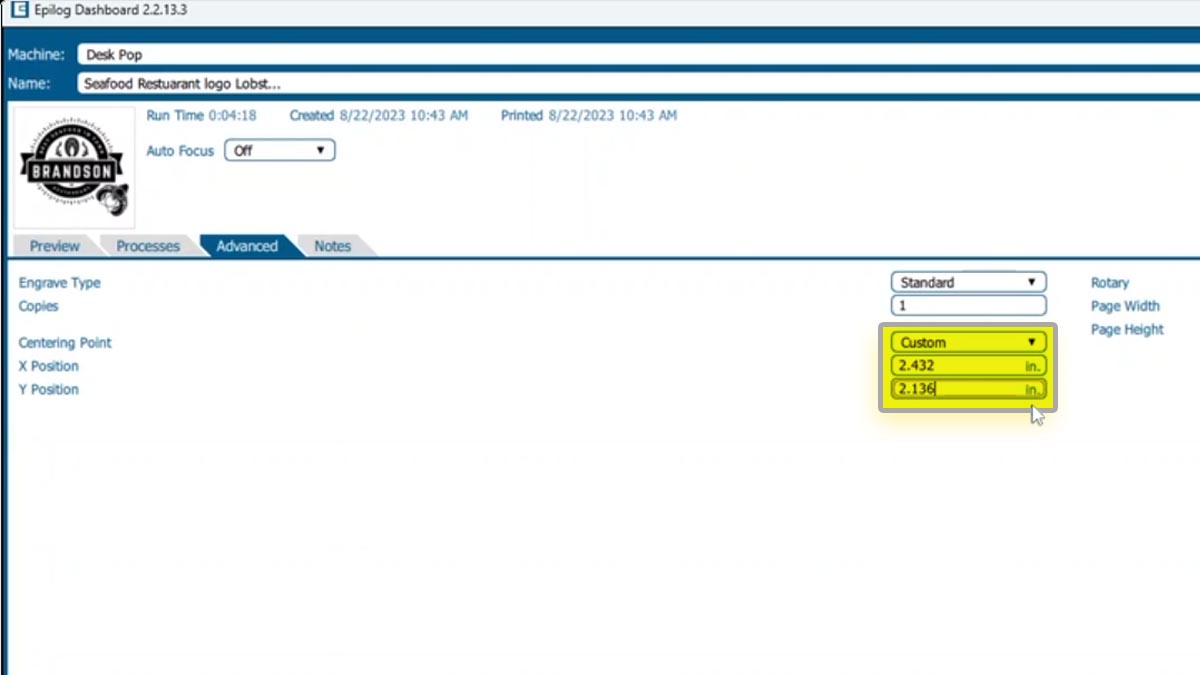 choose custom centering point and enter coordinates