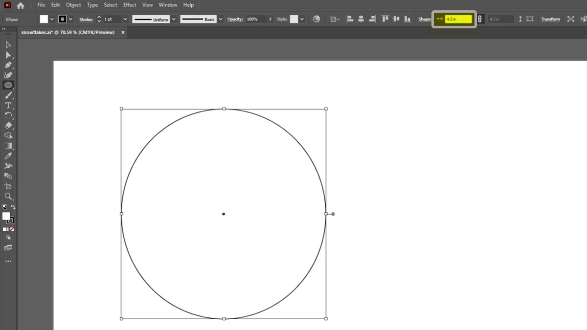 create 4.5 inch circle with the ellipse tool