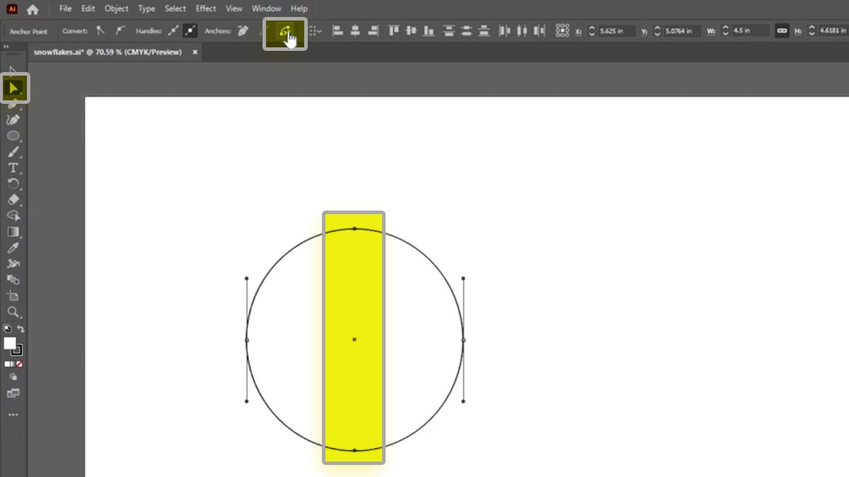 After selecting the top and bottom anchor points, cut the path