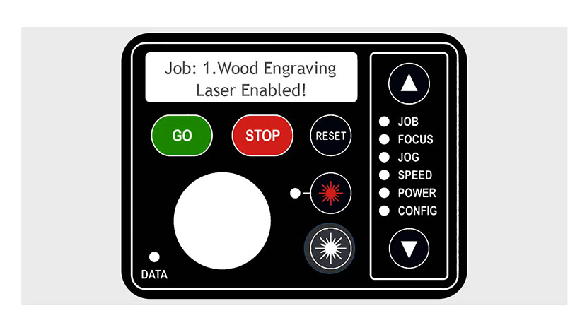 The Laser On button in the control panel.