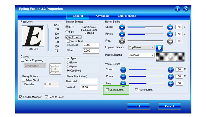 The Speed Comp checkbox in the Fusion print driver.