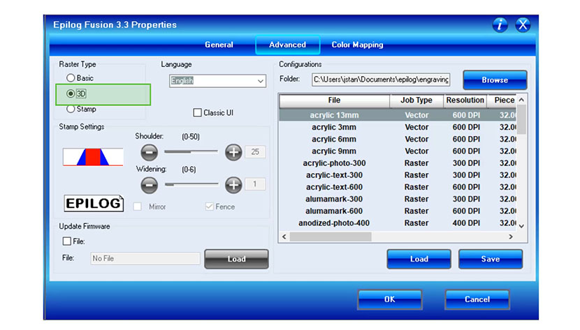 The 3D Raster Type setting in the Fusion print driver.