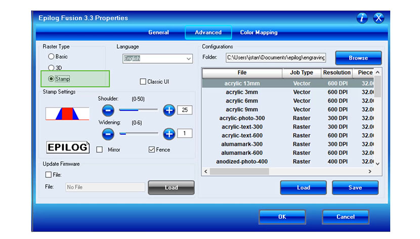 The Stamp Raster Type setting in the Fusion print driver.