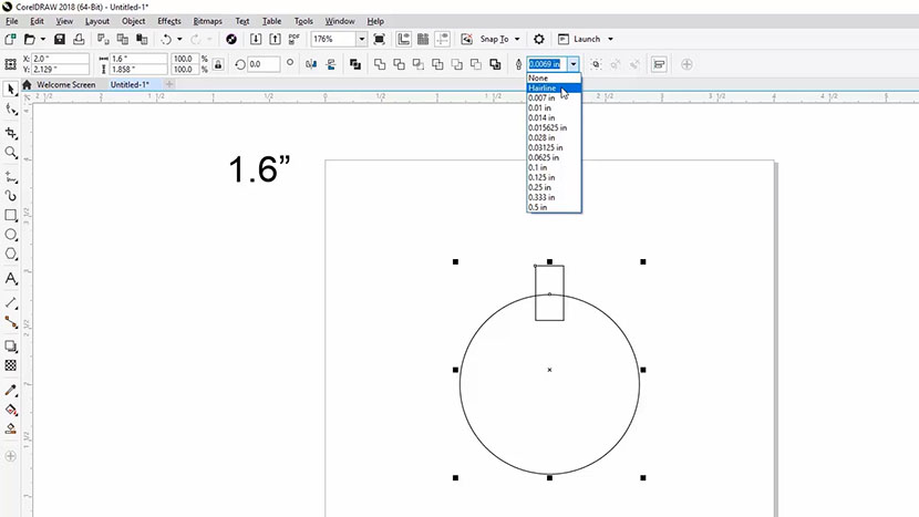 Selecting the 'Hairline' option from the Outline Width dropdown in the Properties bar.