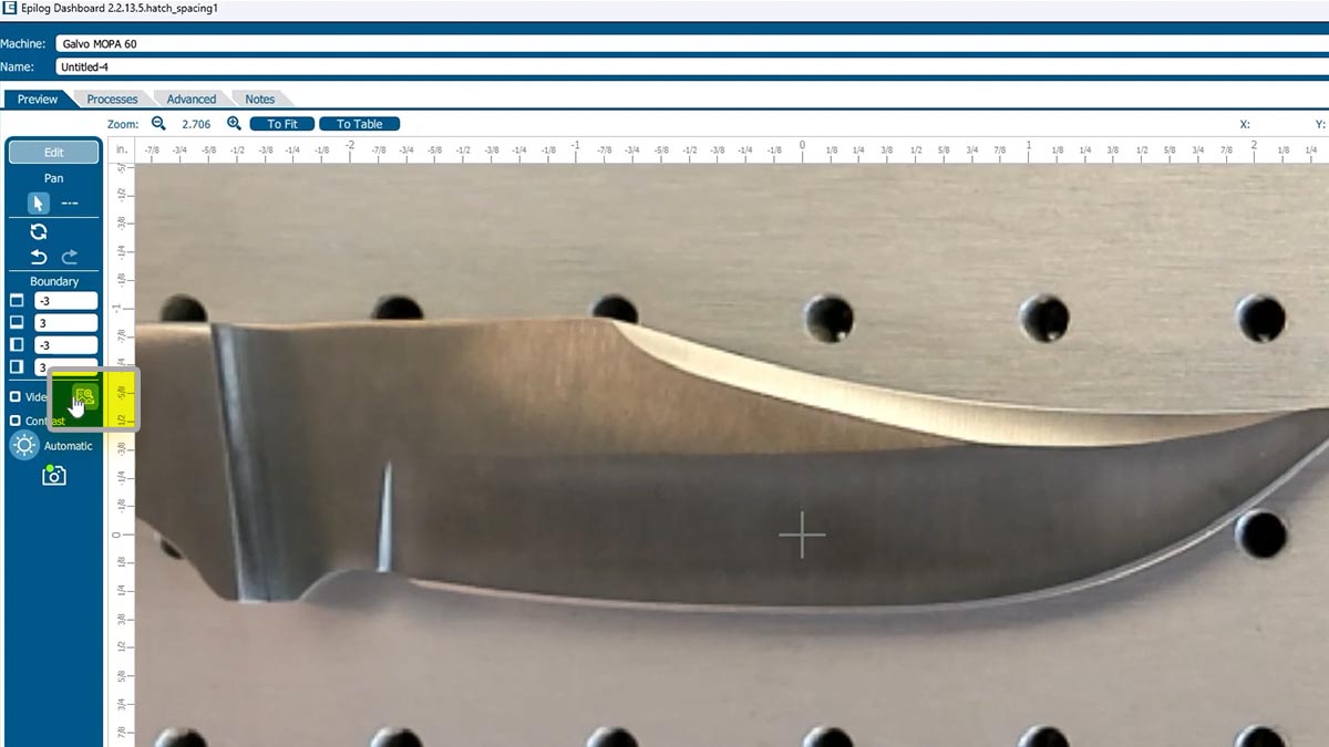 laser dashboard software knife on laser bed