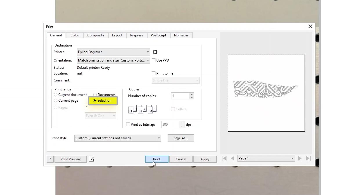 print to the Epilog Laser Dashboard