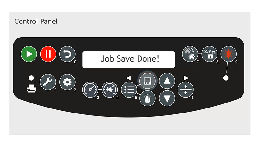 The Job Save button on the control panel.