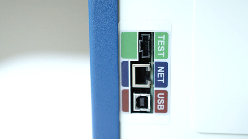 Close-up of the computer connection ports.