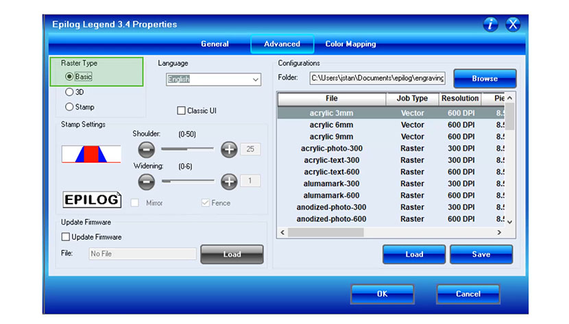 The Basic Raster Type setting in the Legend print driver.