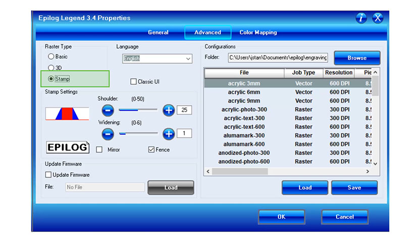 The Stamp Raster Type setting in the Legend print driver.