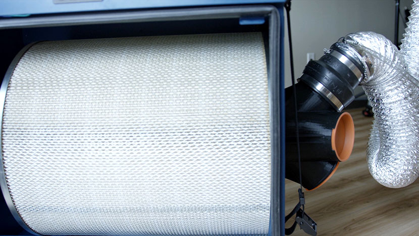 An external filtration unit's HEPA/Carbon Charcoal filter.