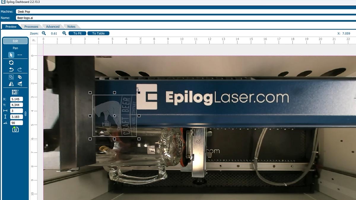 artwork in Epilog Laser Dashboard