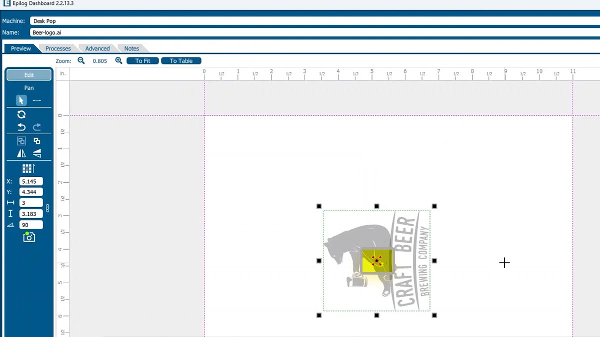 artwork in Epilog Laser Dashboard