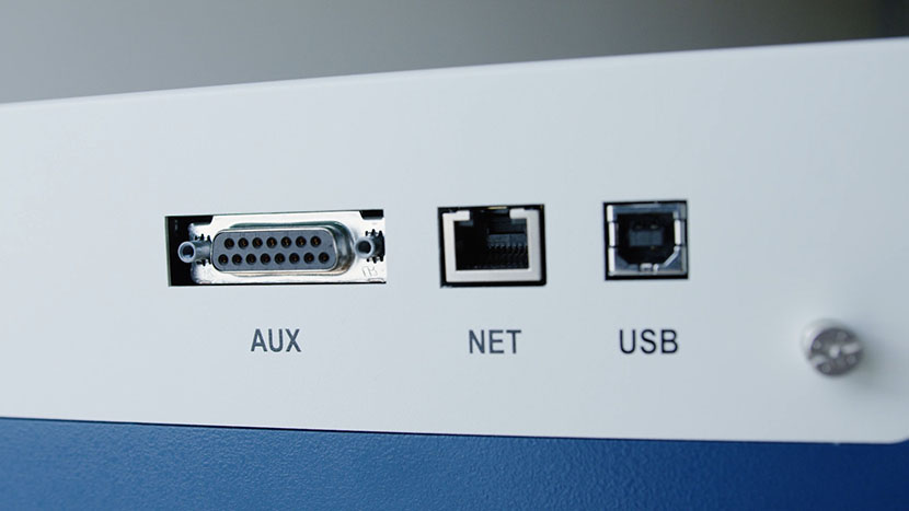 Close-up of the computer connection ports.