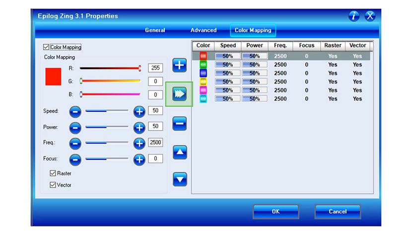 The right arrow button in the Color Mapping tab.