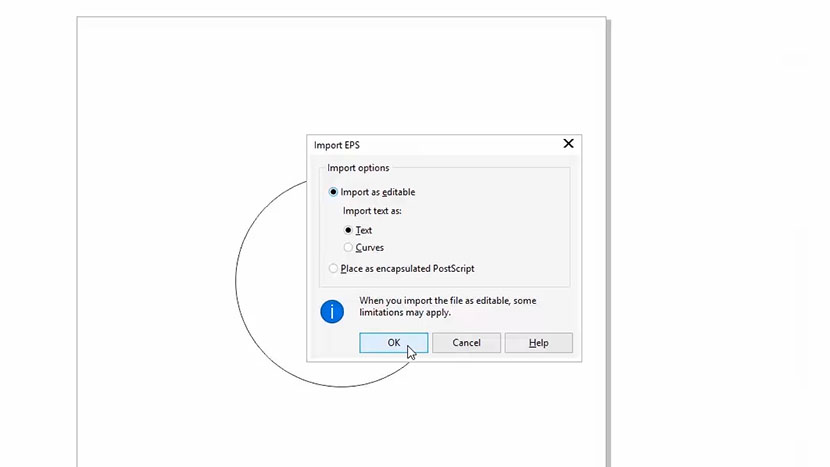 The Import EPS dialog in CorelDRAW.